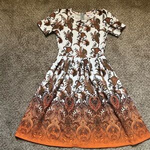 LuLaRoe White and Orange Paisley Amelia Dress